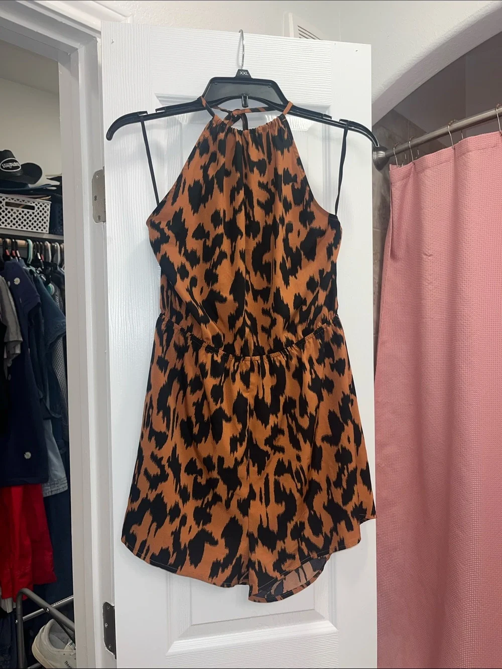 SHEIN Brown and Black Leopard Print Halter Romper - Picture 1 of 2